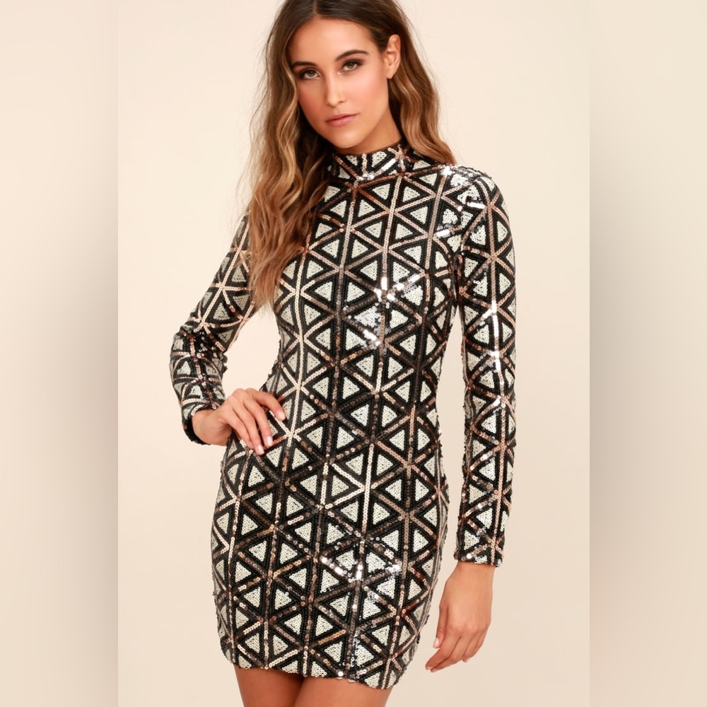 Waking Up in Vegas Rose Gold and White Sequin Dress